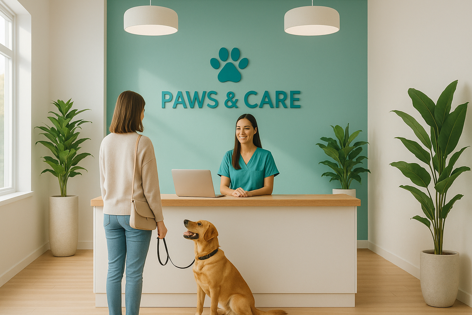 „Paws & Care” — recepție aerisită și programări rapide.